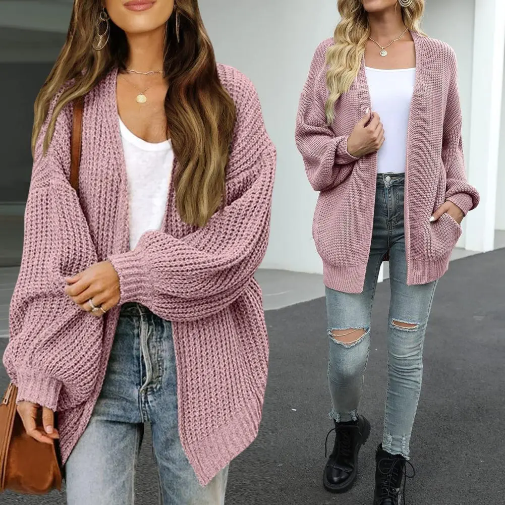 5 Color Raglan Sleeve Open Front Cardigan Elegant Solid Color Ribbed Knitted Cardigan For Spring & Fall Women's Clothing