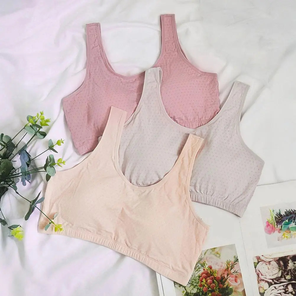 2pcs Women's Comfortable Bra Fashion Solid Color Skin Friendly Breathable Girl Training Bra Youth Underwear Soft Fixed Chest Mat