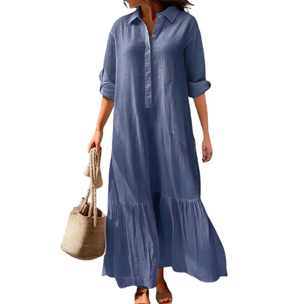 2024 Spring Cotton Linen Women's Long Buttons Shirt Dress V-neck White Dresses Female New Fashion Elegant Loose Ladies Clothes