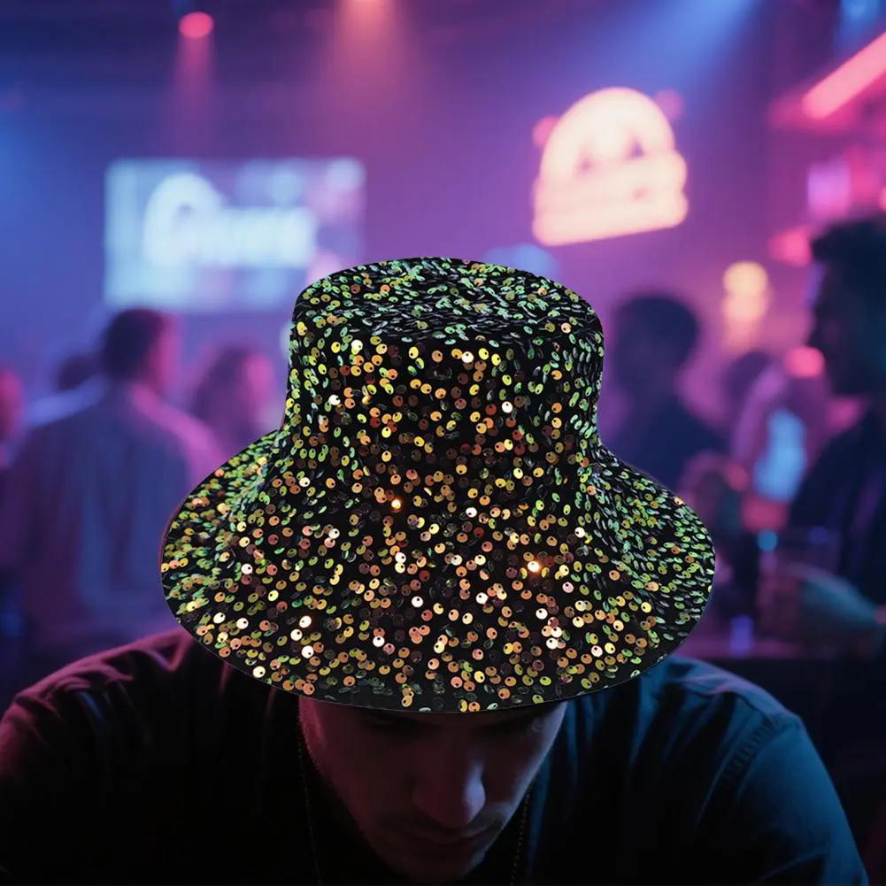 Sequin Polyester Hat Sequin Bucket Hat for Women Glitter Bling Disco Cap Fashionable Street Style Fisherman Hat for Outdoor