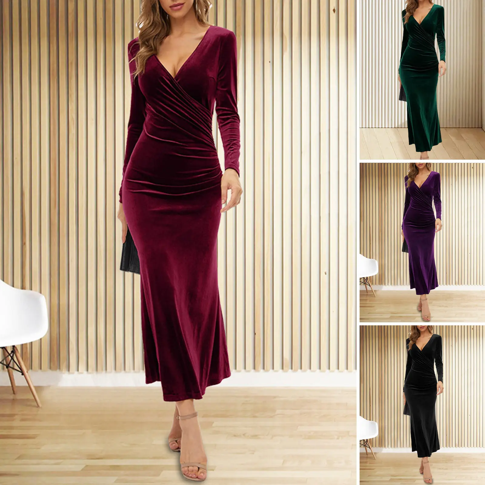 2025 Sexy Slim Velvet Party Long Dress Women Elegant Long Sleeve Korean Evening Party Dresses Maxi Vestidos de Fiesta