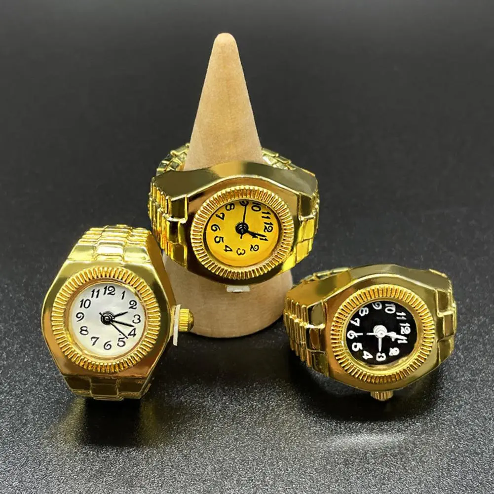 Jewelry Punk Gold Color Couples Mini Watches Finger Rings for Women Men Square Round Dial Quartz Ring Watch Ring Gift