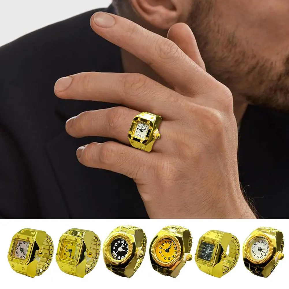 Jewelry Punk Gold Color Couples Mini Watches Finger Rings for Women Men Square Round Dial Quartz Ring Watch Ring Gift