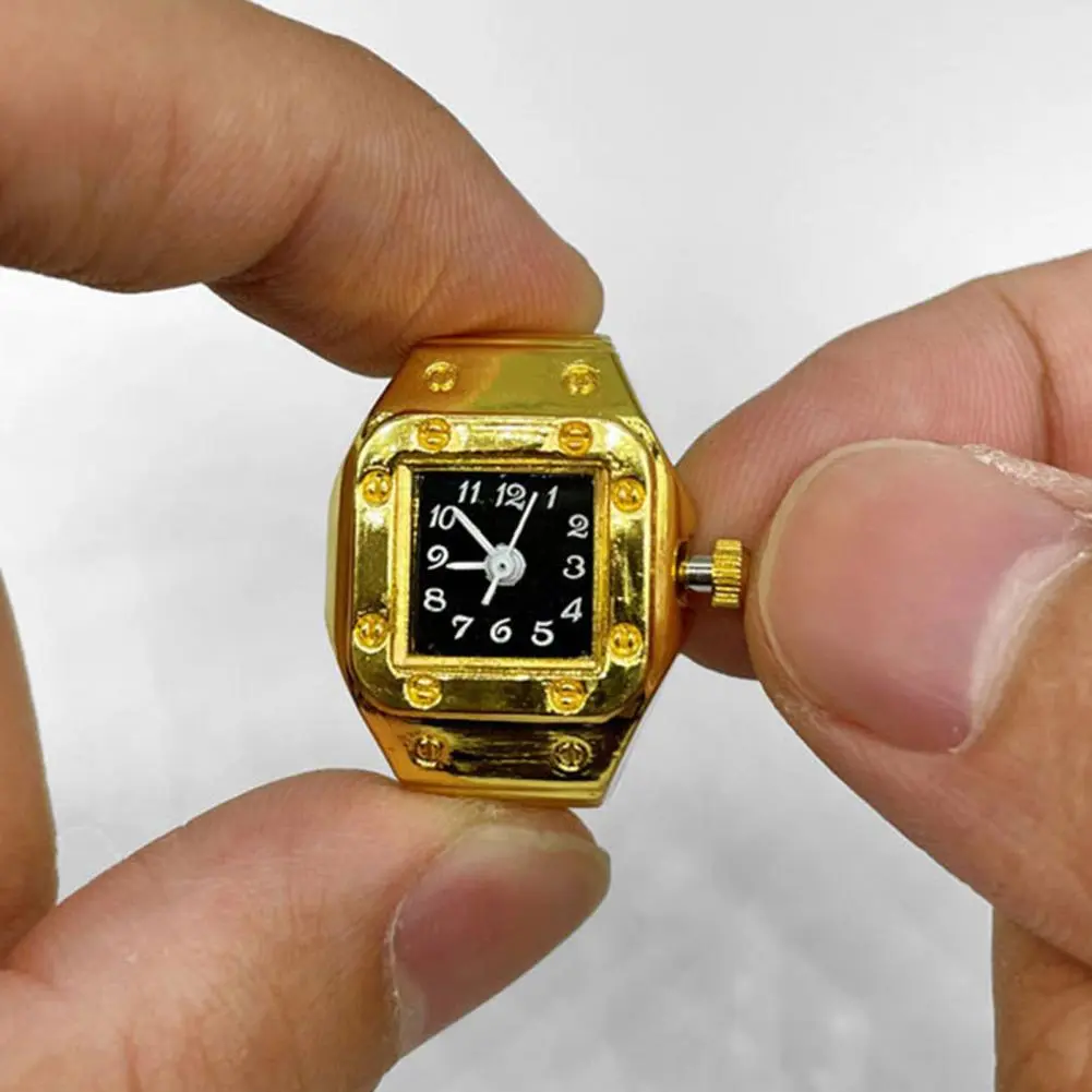 Jewelry Punk Gold Color Couples Mini Watches Finger Rings for Women Men Square Round Dial Quartz Ring Watch Ring Gift