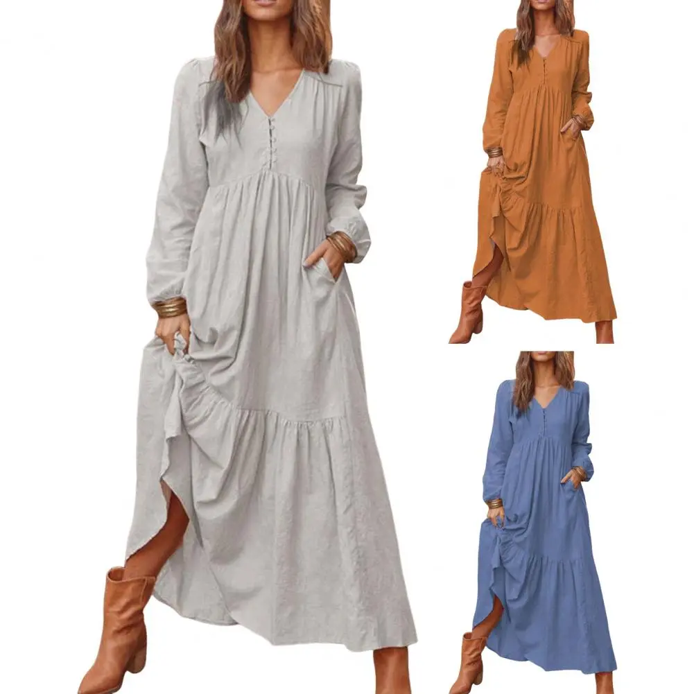 Summer Women's Light Long Dress Cotton A-line Midi Dresses Muslin Elegant Beige Dress for Women