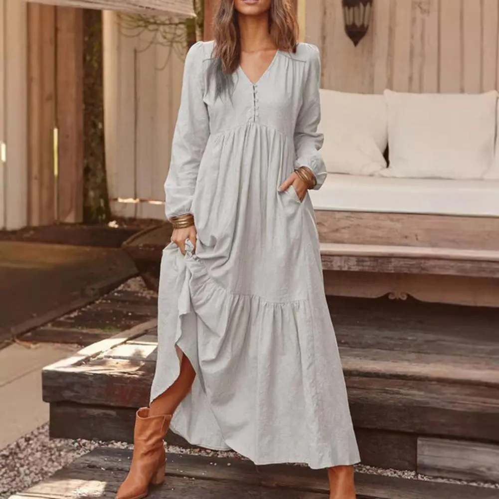 Summer Women's Light Long Dress Cotton A-line Midi Dresses Muslin Elegant Beige Dress for Women