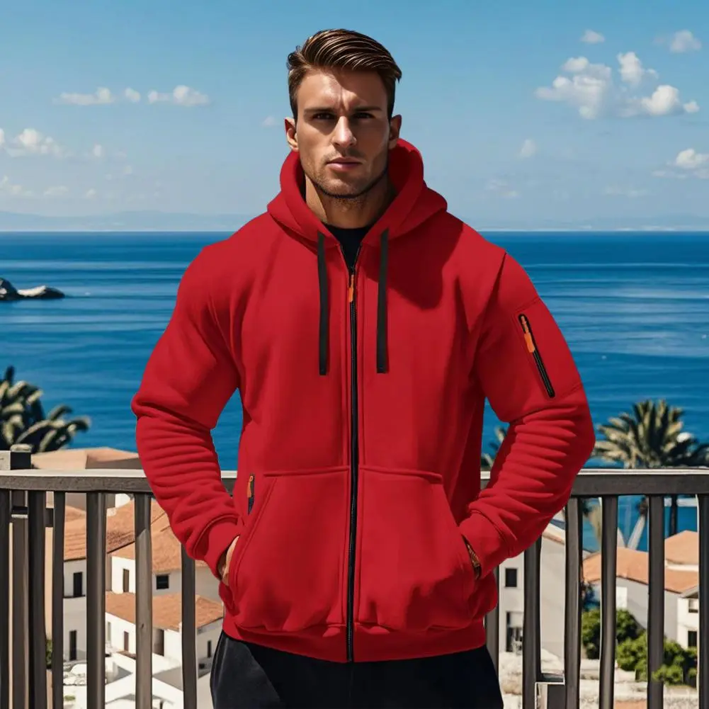 Men's Comfortable Thick Hooded Sweatshirt, Zipper Sports Shirt, Long Sleeved Sweatshirt, Autumn and Winter Season