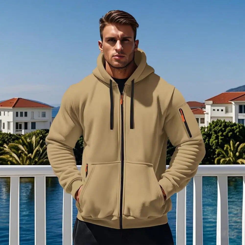 Men's Comfortable Thick Hooded Sweatshirt, Zipper Sports Shirt, Long Sleeved Sweatshirt, Autumn and Winter Season