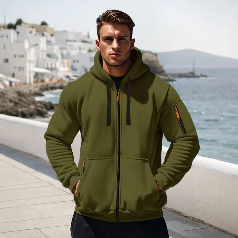 Men's Comfortable Thick Hooded Sweatshirt, Zipper Sports Shirt, Long Sleeved Sweatshirt, Autumn and Winter Season