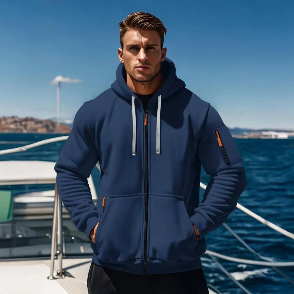 Men's Comfortable Thick Hooded Sweatshirt, Zipper Sports Shirt, Long Sleeved Sweatshirt, Autumn and Winter Season
