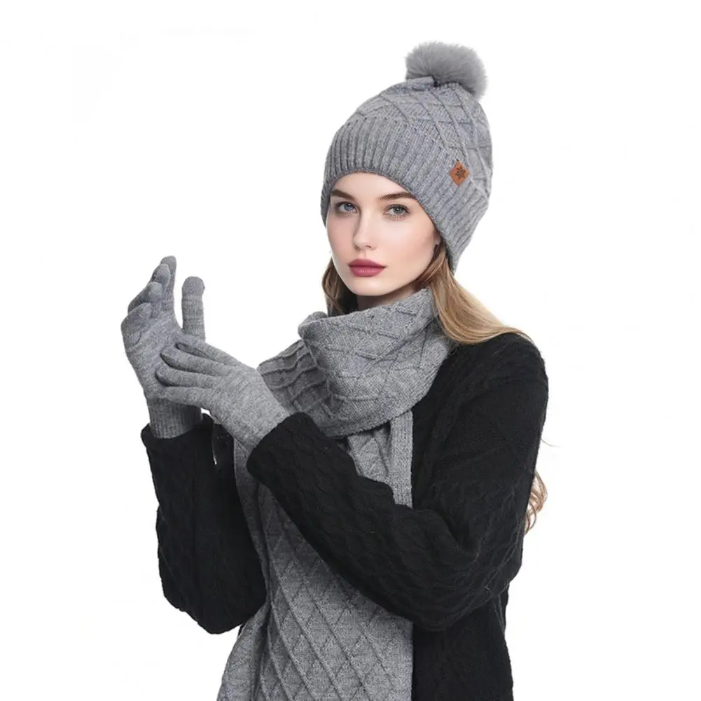 Soft Velvet Lining Knit Hat Cozy Winter Knit Hat with Faux Fur Pom Pom Ball Warm Fleece Lining for Women Stylish for Outdoor