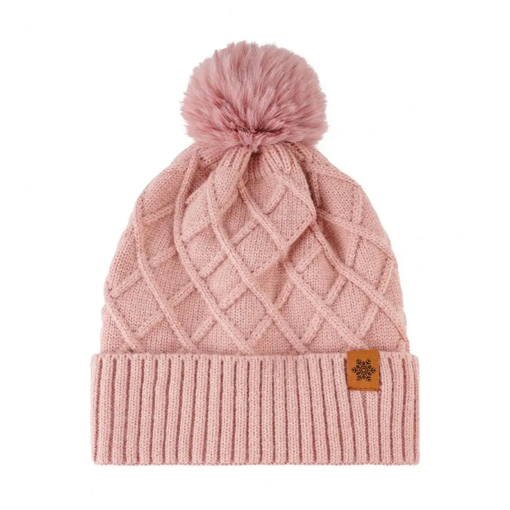 Soft Velvet Lining Knit Hat Cozy Winter Knit Hat with Faux Fur Pom Pom Ball Warm Fleece Lining for Women Stylish for Outdoor