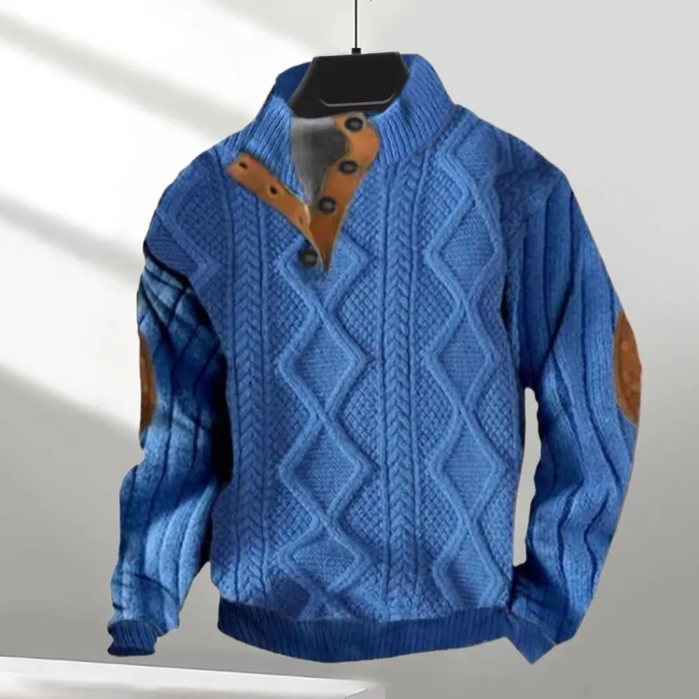 Men Winter Pullover Men's Geometric Texture Knitted Sweater with Stand-up Collar Warm Winter Sweatshirt for Cold Weather Stylish