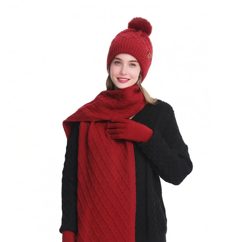 Soft Velvet Lining Knit Hat Cozy Winter Knit Hat with Faux Fur Pom Pom Ball Warm Fleece Lining for Women Stylish for Outdoor