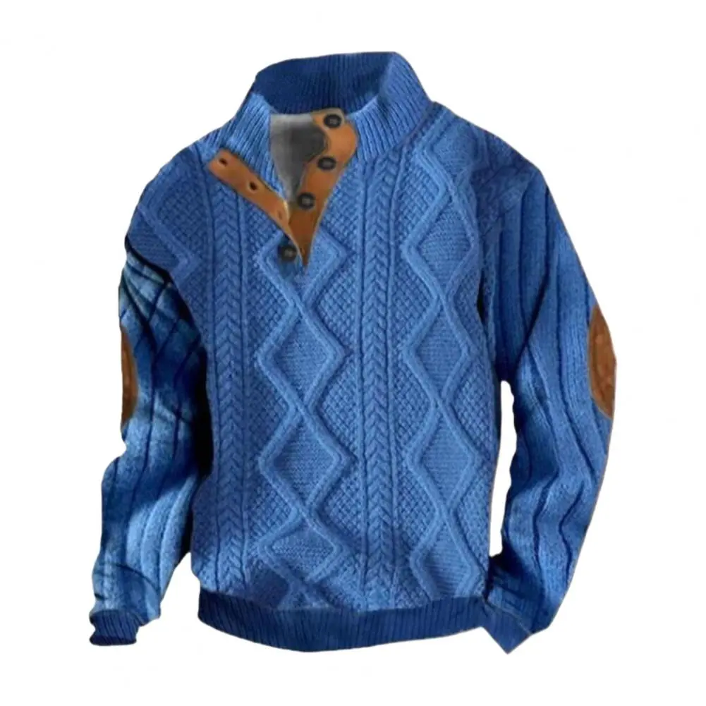 Men Winter Pullover Men's Geometric Texture Knitted Sweater with Stand-up Collar Warm Winter Sweatshirt for Cold Weather Stylish