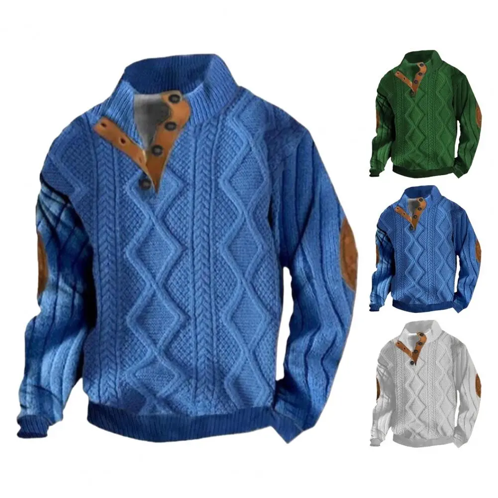 Men Winter Pullover Men's Geometric Texture Knitted Sweater with Stand-up Collar Warm Winter Sweatshirt for Cold Weather Stylish