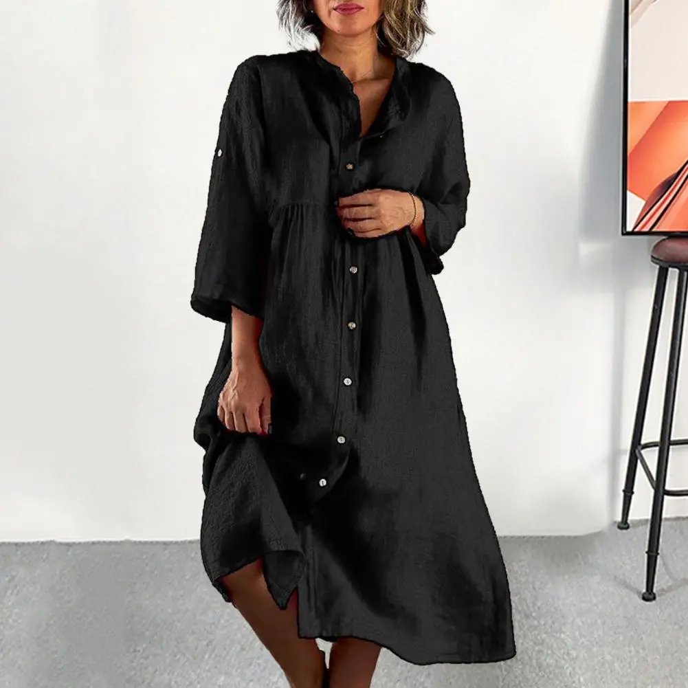 Casual Loose Pink Cotton Dress Ladies Fashion Long Sleeve Ankle Length Dress Elegant Beach Dresses For Women
