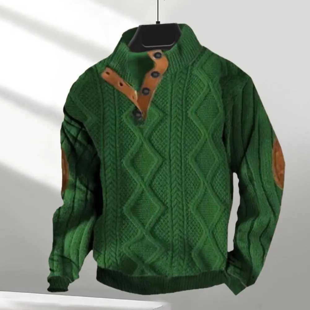 Men Winter Pullover Men's Geometric Texture Knitted Sweater with Stand-up Collar Warm Winter Sweatshirt for Cold Weather Stylish