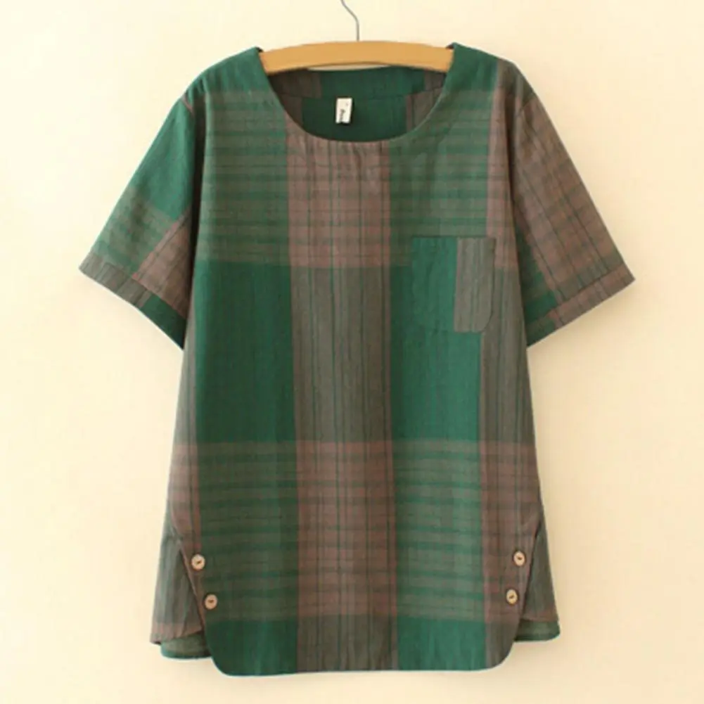 Summer New Women's Suits Plaid Short Sleeve T-shirt Loose Top Women's Casual Pants Two Piece Sets