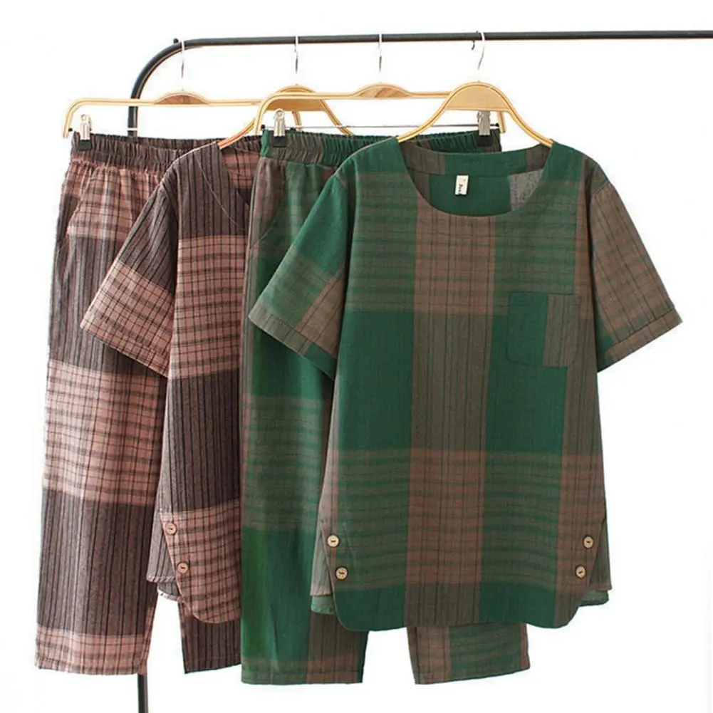 Summer New Women's Suits Plaid Short Sleeve T-shirt Loose Top Women's Casual Pants Two Piece Sets