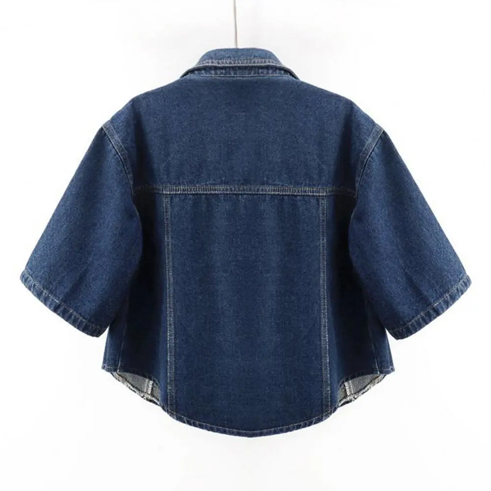 Women's Cropped Denim Jackets Lapel Button Down Casual Coat Women's Denim Jacket Cropped Jean Coat