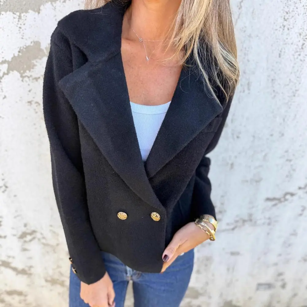 woolen cloth Women's Cropped Women Fashion Double Breasted Blazer Coat Vintage Long Sleeve Female Outerwear Chic Vestes