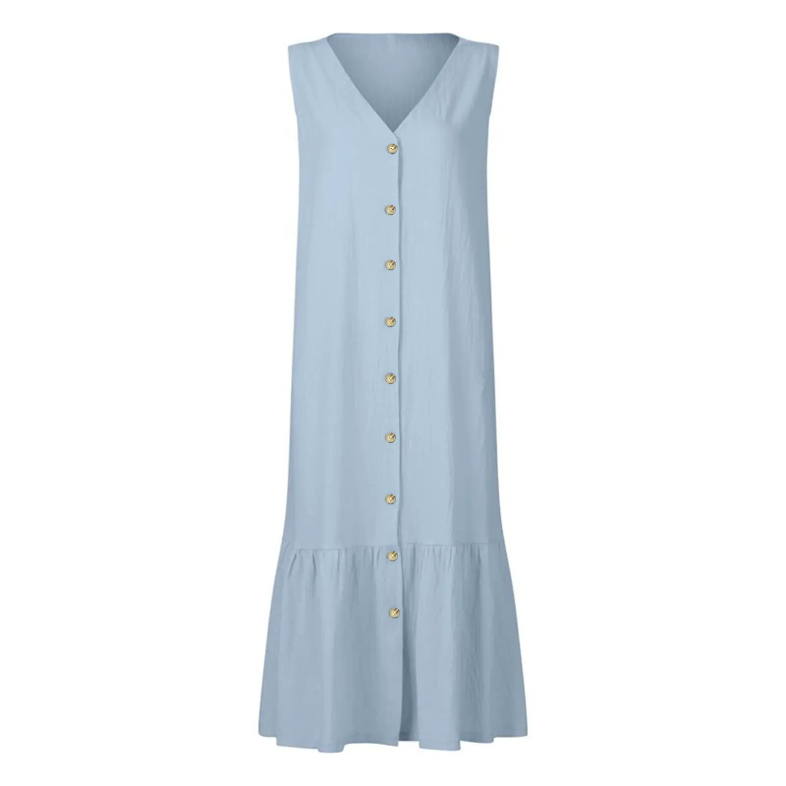 Summer Women Sleeveless Sundress Elegant V Neck Cotton Linen Solid Long Tank Dress Vintage Pockets Beach Vestidos 2023