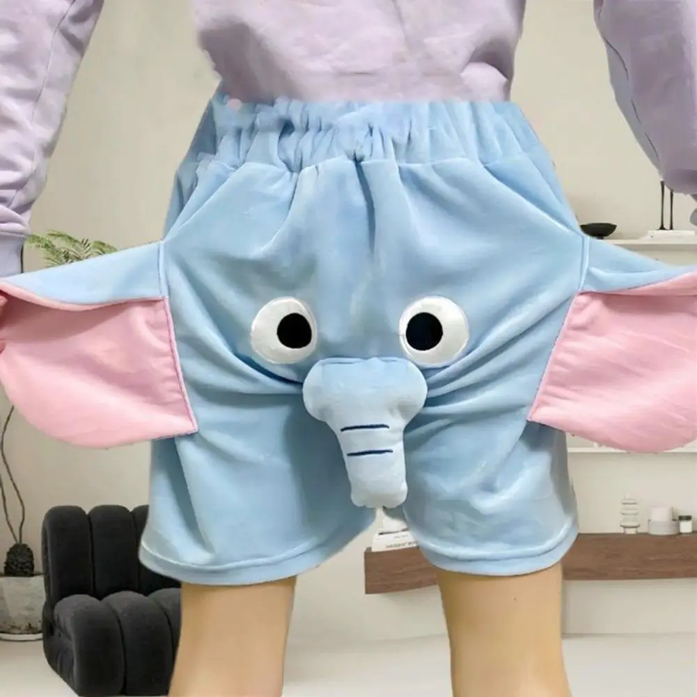 Stylish Fuzzy Summer Adults Sleep Shot Pants Cartoon Lovely Elephant Comfortable Men Pyjama Shorts Indoor Wear