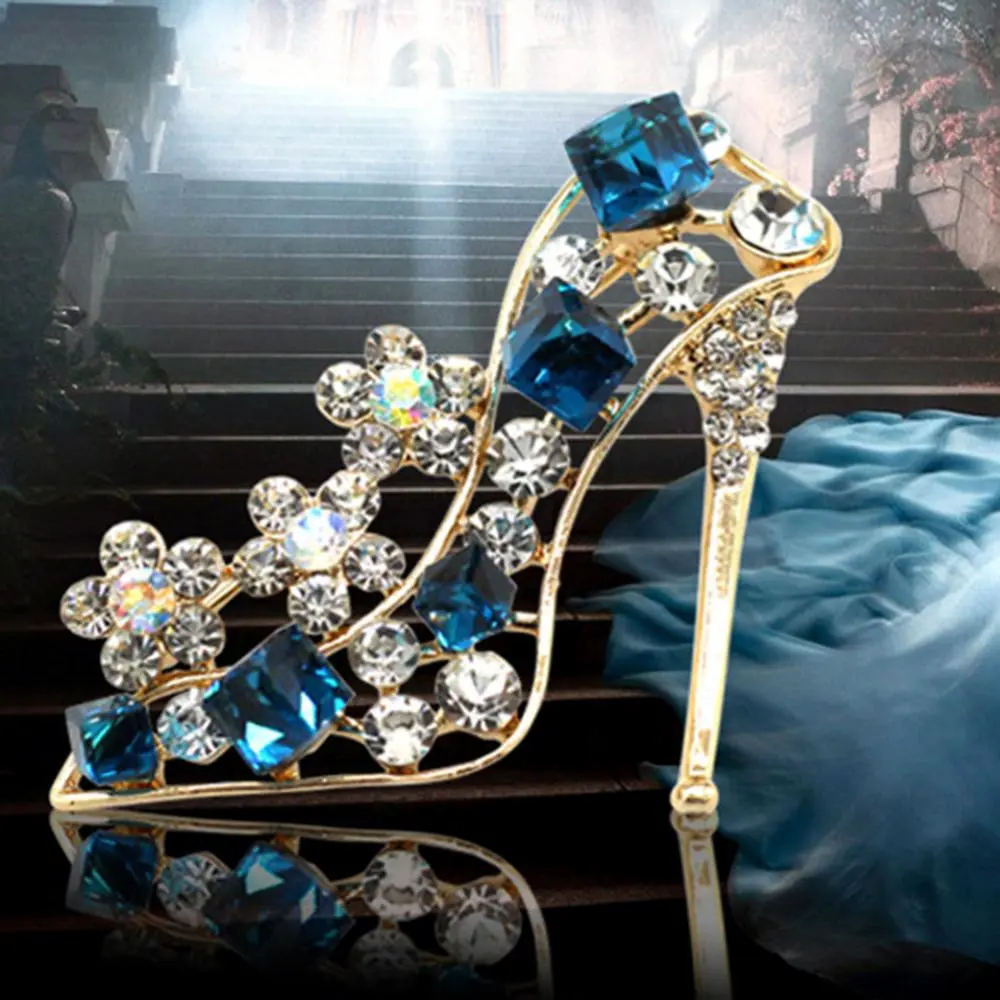 Fashion Trends Versatile Crystal Rhinestones High Heels Brooch Pin Niche Design Temperament Women Elegant Clothing Accessories
