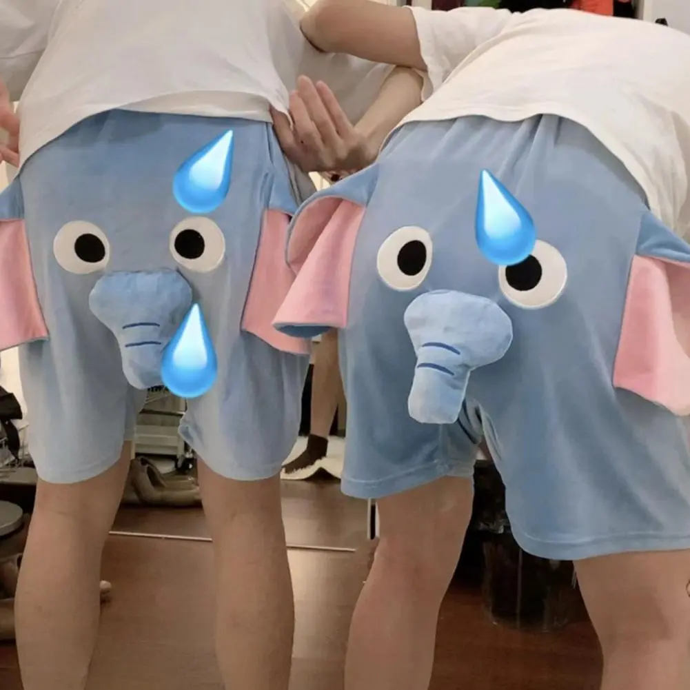 Stylish Fuzzy Summer Adults Sleep Shot Pants Cartoon Lovely Elephant Comfortable Men Pyjama Shorts Indoor Wear