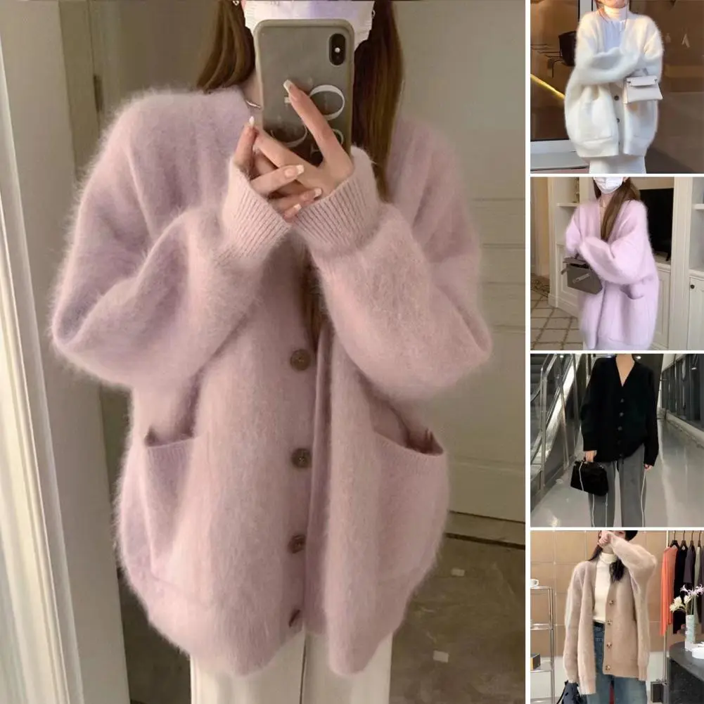 Winter Women Cardigan Sweater Coats Female Long Sleeve V-neck Loose Knitted Jackets Casual Sweater Cardigans Korean Style
