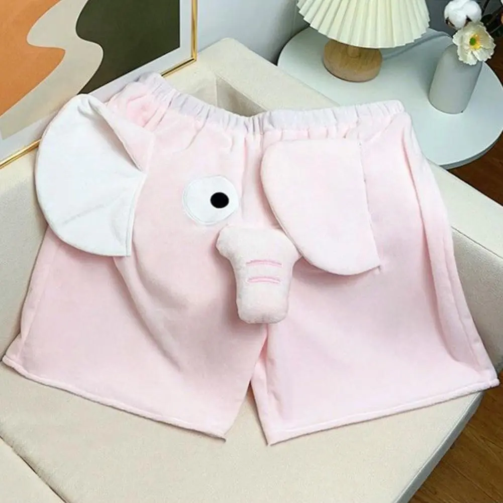 Stylish Fuzzy Summer Adults Sleep Shot Pants Cartoon Lovely Elephant Comfortable Men Pyjama Shorts Indoor Wear