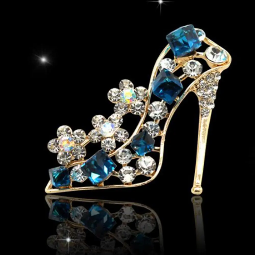 Fashion Trends Versatile Crystal Rhinestones High Heels Brooch Pin Niche Design Temperament Women Elegant Clothing Accessories