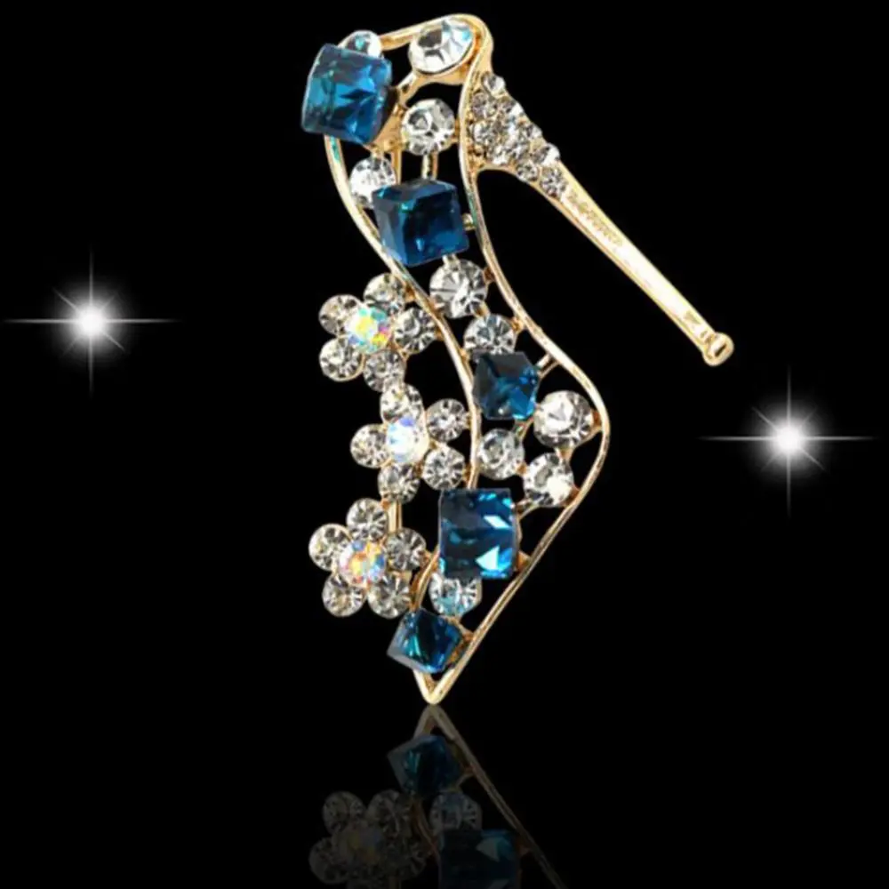 Fashion Trends Versatile Crystal Rhinestones High Heels Brooch Pin Niche Design Temperament Women Elegant Clothing Accessories