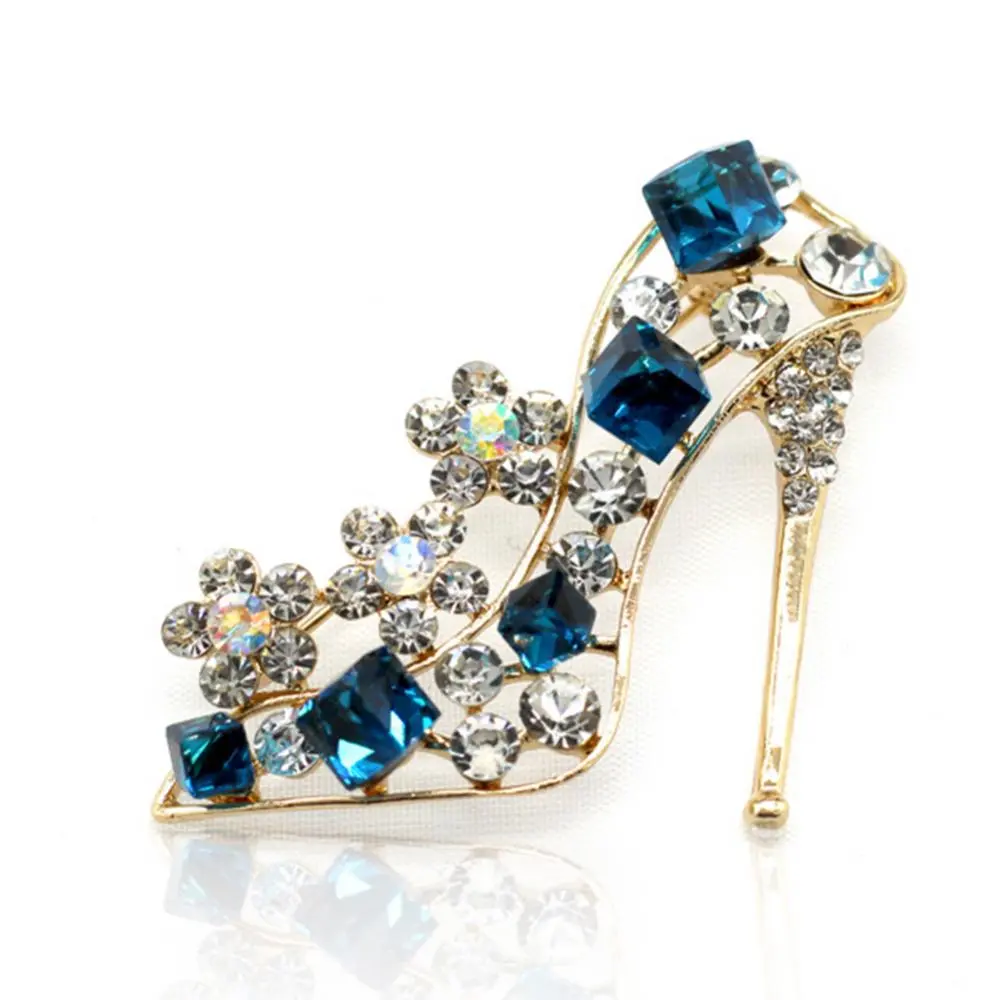 Fashion Trends Versatile Crystal Rhinestones High Heels Brooch Pin Niche Design Temperament Women Elegant Clothing Accessories