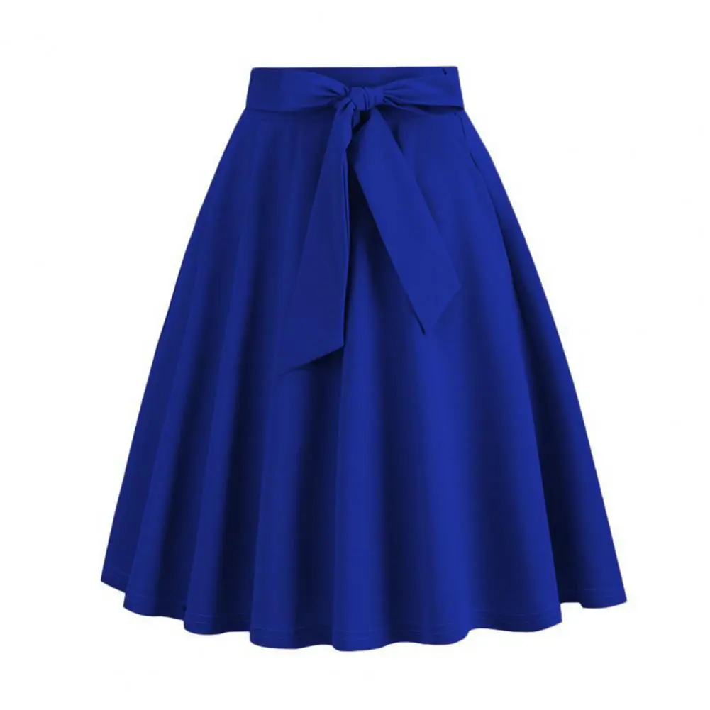 Women Summer Midi Long Skirt Solid Elegant Faldas High Waist A Line 50s Swing Skirts