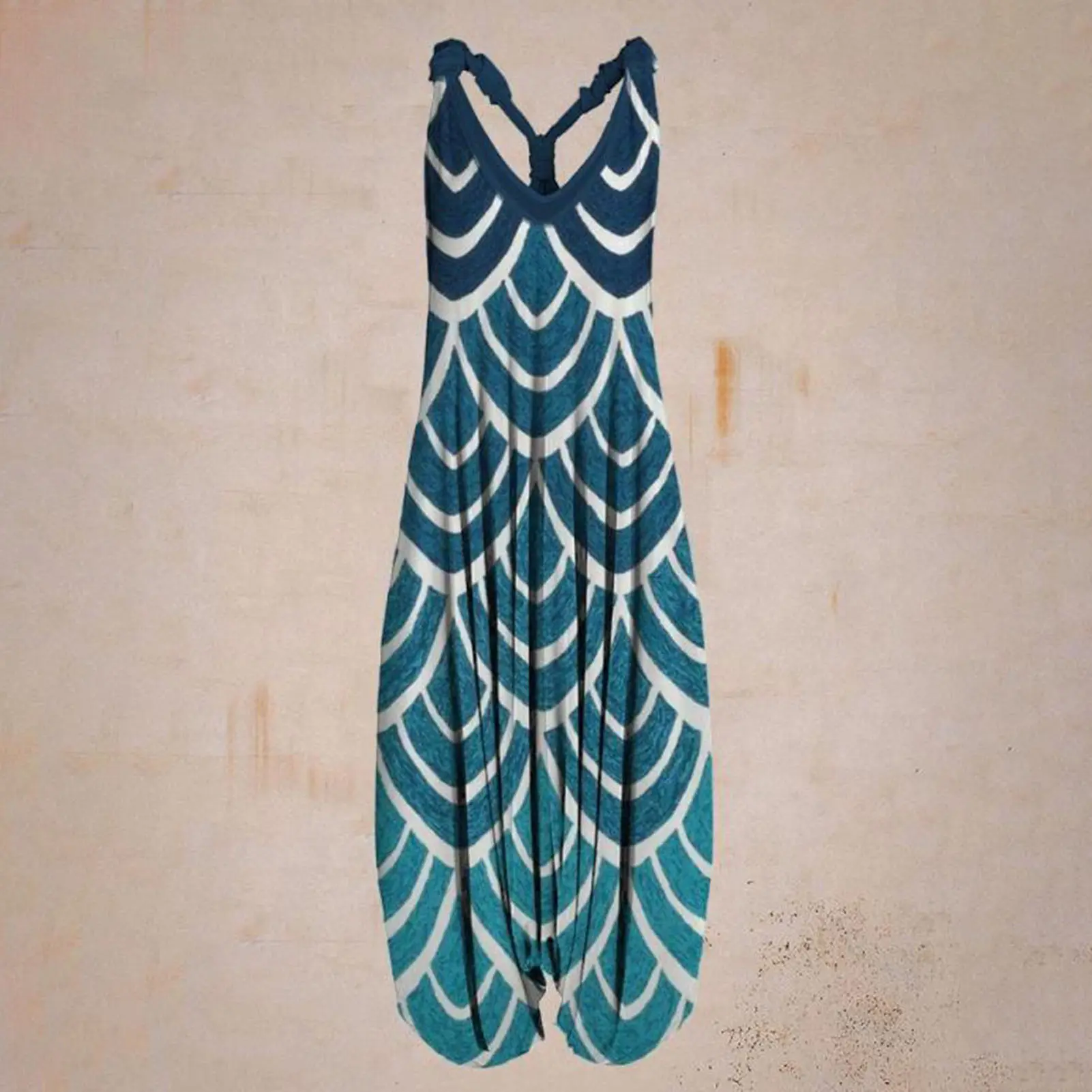 2025 Spring/Summer AliExpress Cross border European and American New Women's Fashion Printed Sleeveless V-neck jumpsuit for wome