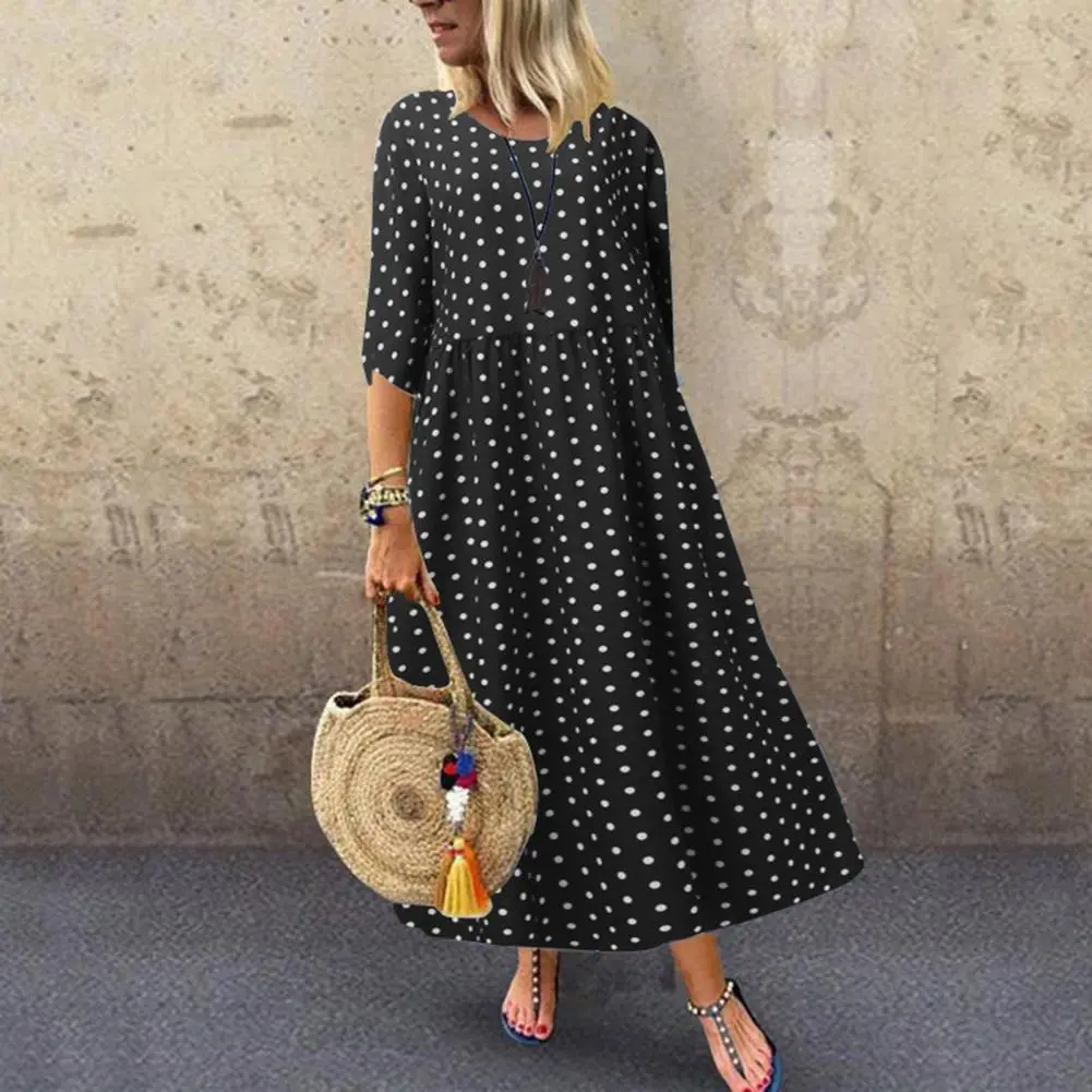 Bohemian polka dot dress Sundress Summer Half Sleeve Long Dress Fashion Holiday Party Vestido Femme Casual Loose Robe 2025