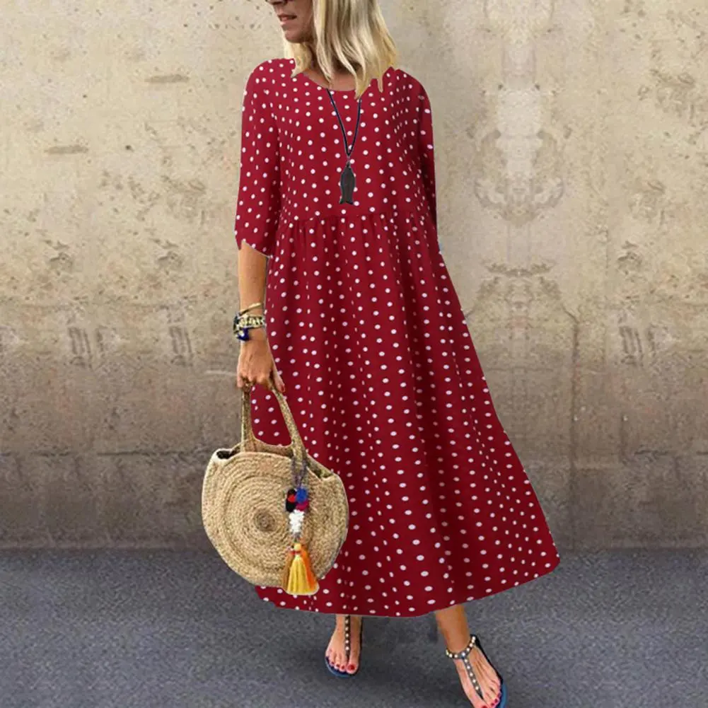 Bohemian polka dot dress Sundress Summer Half Sleeve Long Dress Fashion Holiday Party Vestido Femme Casual Loose Robe 2025