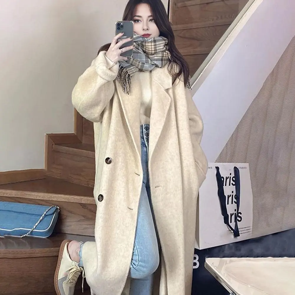 Stylish Long-sleeve Jacket for Women Stylish Women's Woolen Lapel Jacket Soft Oversized Coat with Front for Autumn for Layering