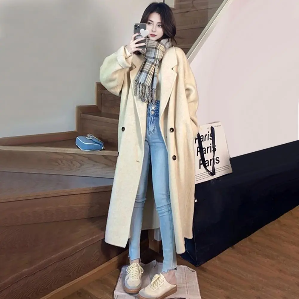 Stylish Long-sleeve Jacket for Women Stylish Women's Woolen Lapel Jacket Soft Oversized Coat with Front for Autumn for Layering