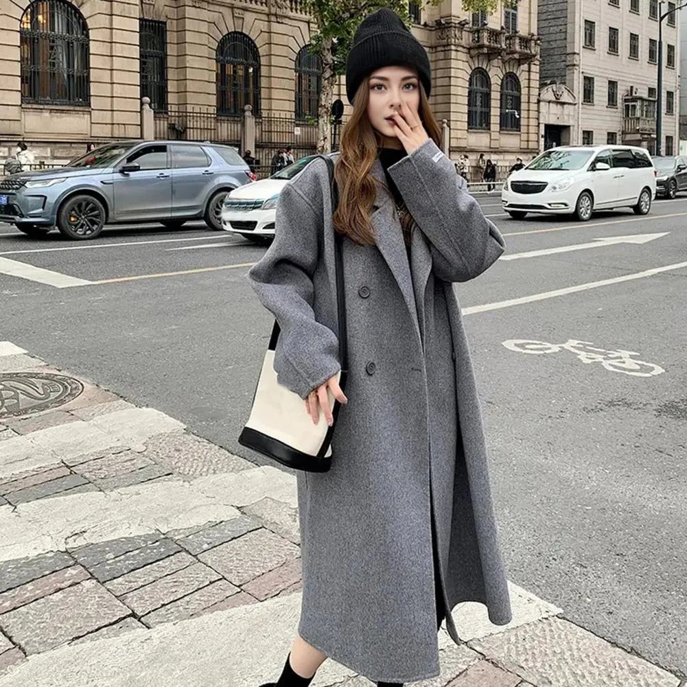 Stylish Long-sleeve Jacket for Women Stylish Women's Woolen Lapel Jacket Soft Oversized Coat with Front for Autumn for Layering