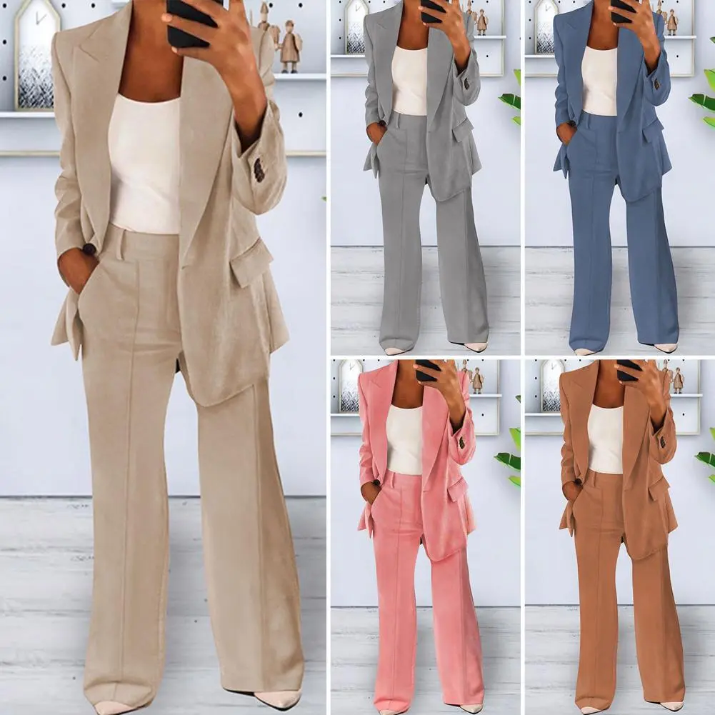 Women's Two Piece Long Pnats Set Blazer Top & Slim Fit Trousers Summer Daily Outfit And Pants Business Set Office Work Outfit