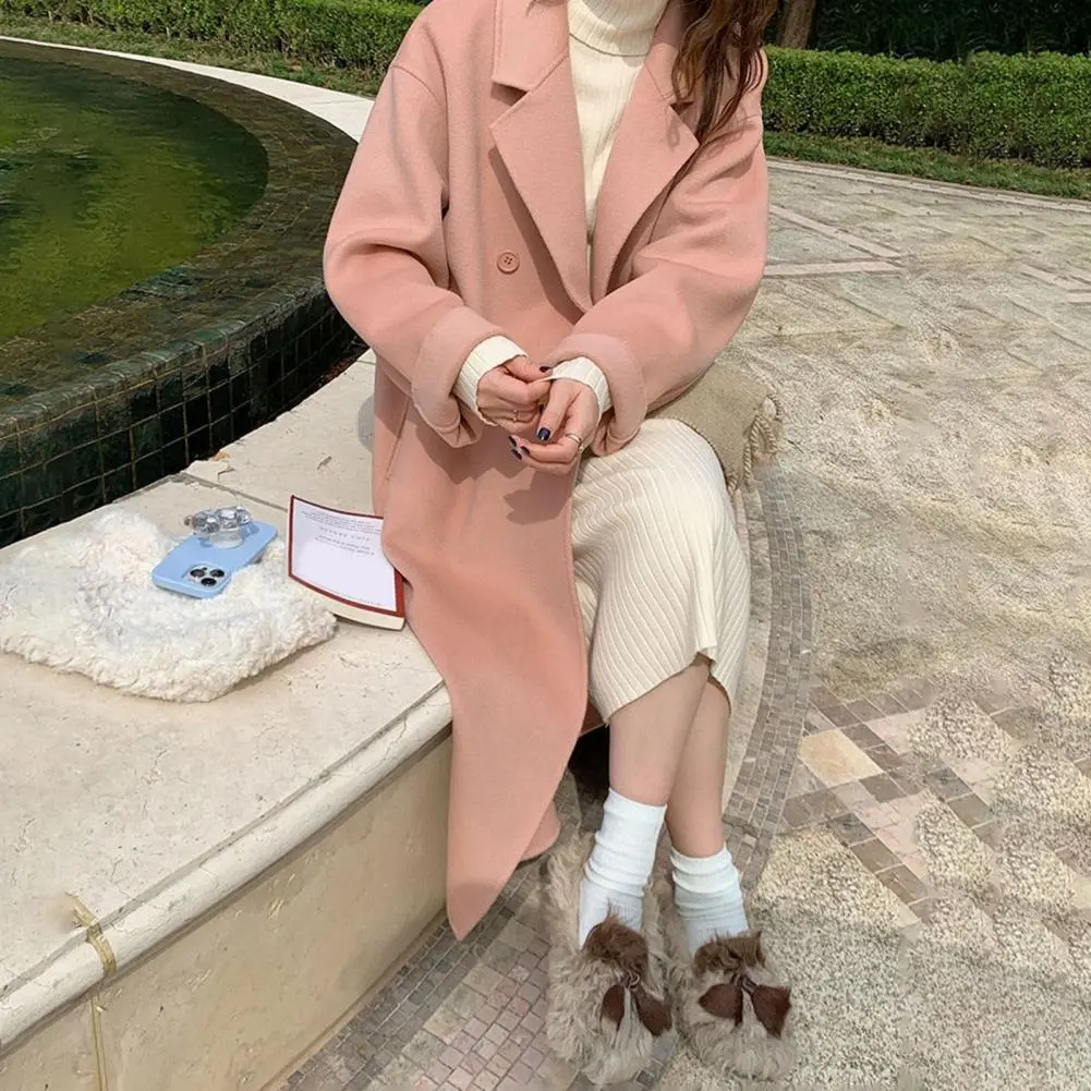 Stylish Long-sleeve Jacket for Women Stylish Women's Woolen Lapel Jacket Soft Oversized Coat with Front for Autumn for Layering