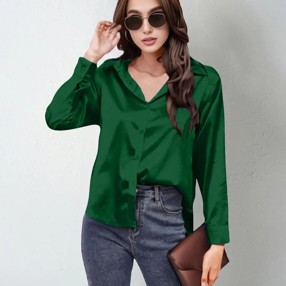 Office Lady Trend Casual Shirt Elegant Blouses For Women Satin Multicolor Basic Slim Shirt Solid All-Match Top French New