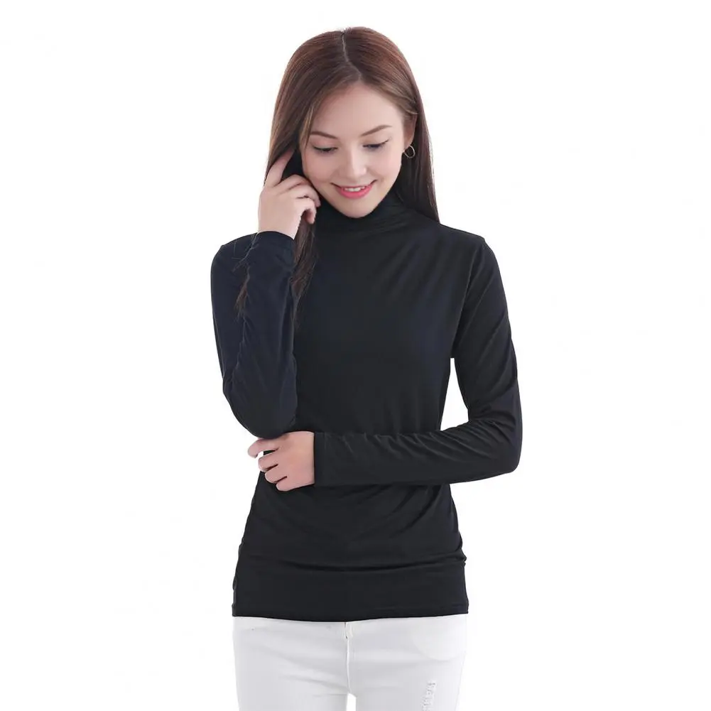 Autumn Winter High Neck Women Base Shirt Vintage Basic Solid Tops Casual Slim Pullover Korean Sweaters Simple Chic Jumpers