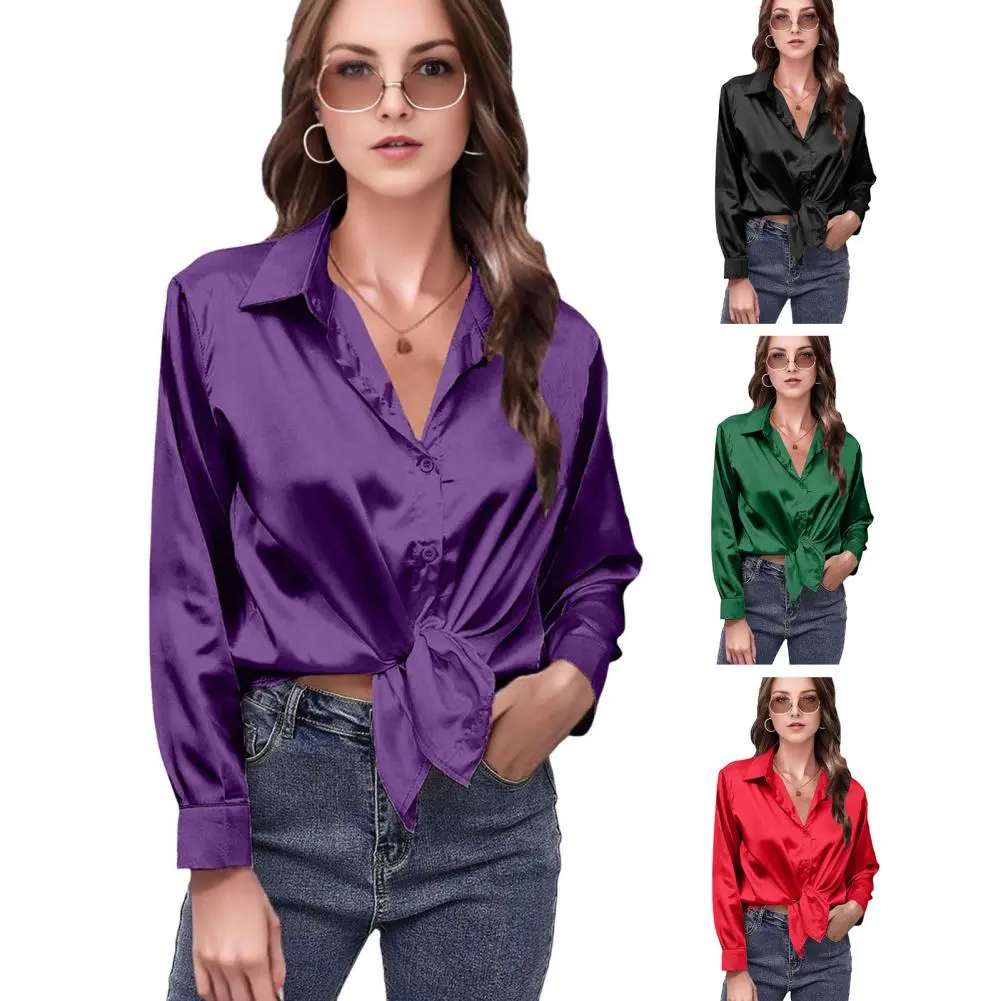 Office Lady Trend Casual Shirt Elegant Blouses For Women Satin Multicolor Basic Slim Shirt Solid All-Match Top French New