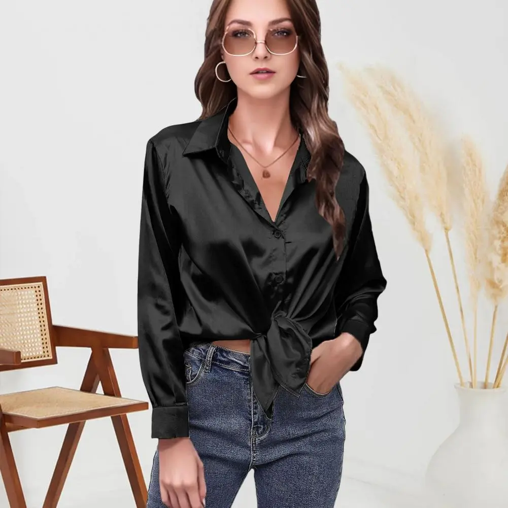 Office Lady Trend Casual Shirt Elegant Blouses For Women Satin Multicolor Basic Slim Shirt Solid All-Match Top French New
