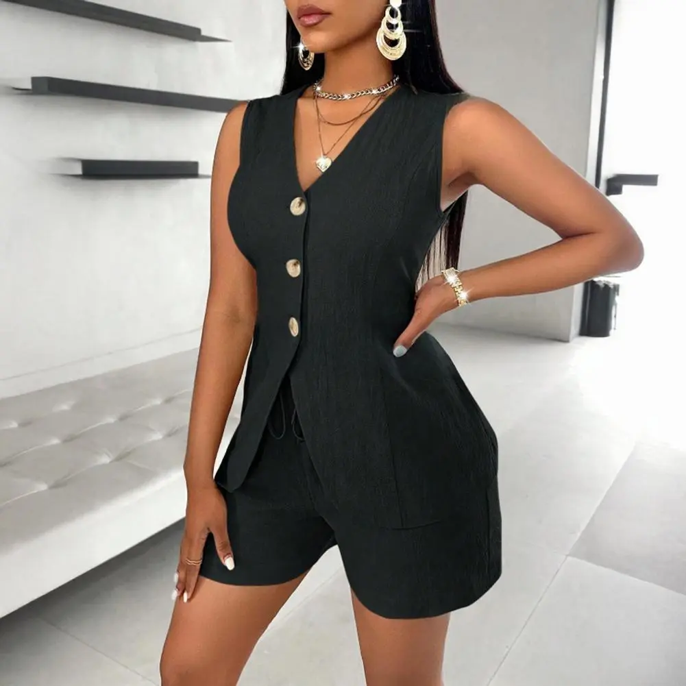 2025 Summer Cotton Linen Shorts Sets Women 2 Pieces Elegant Solid Color V-Neck Slim Tops Office Lady Chic Lace-up Shorts Suits