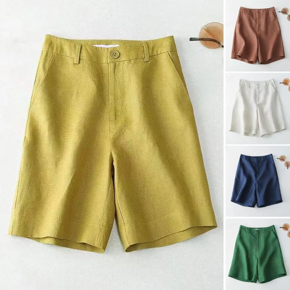 Female Casual and Versatile Lazy Style Wide Leg Pants With Pockets Lightweight High Waisted Loose Shorts Capris